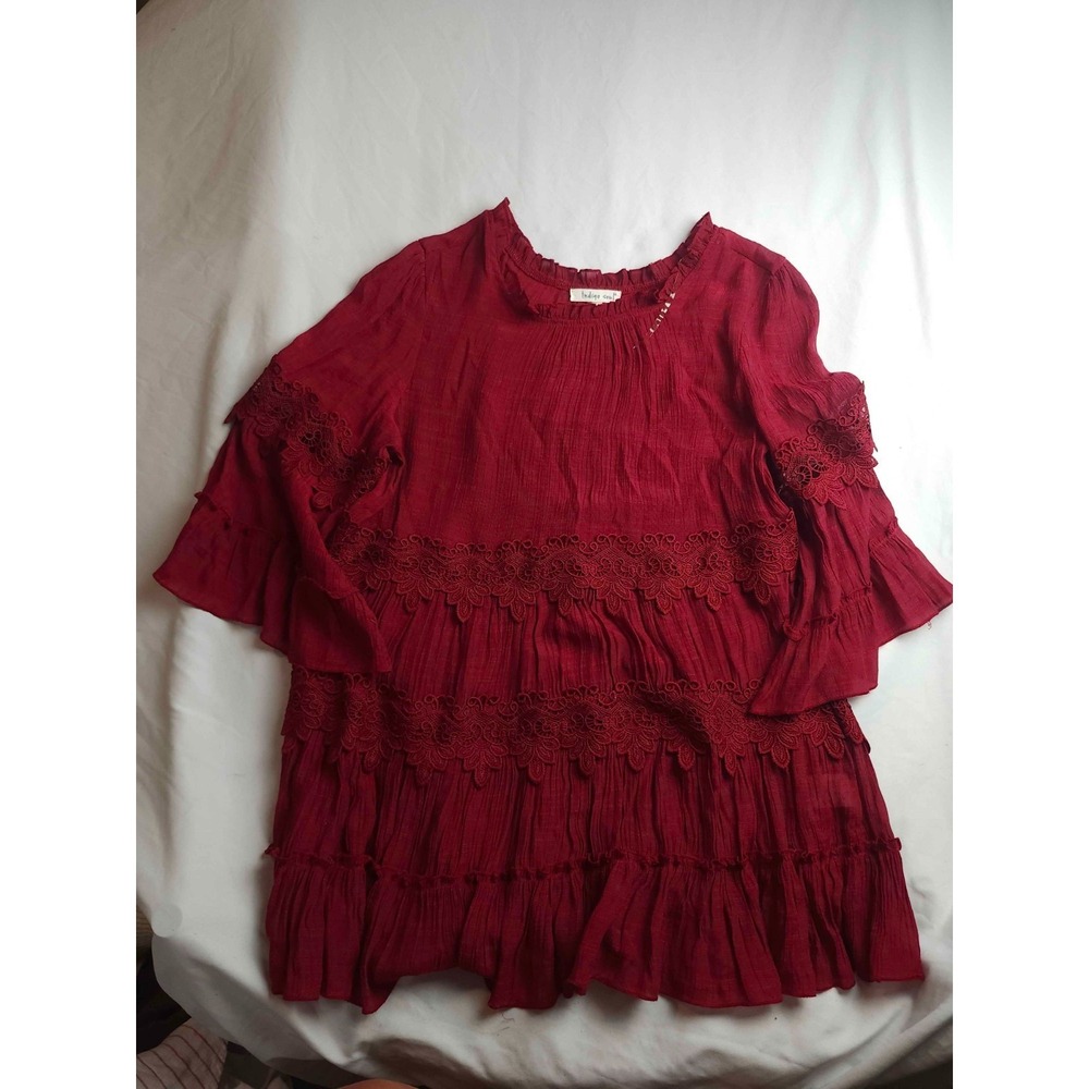 Indigo Soul Peasant Dress Womens Large Red Lace Tiered Boho Whimsical Romantic
